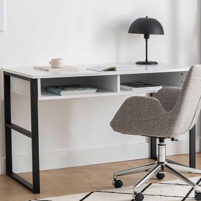 Woody Fashion Bureau - 100% gemelamineerd spaanplaat, metalen frame, 120 x 75 x 60 cm - Wit Woody Fashion Bureau - 100% gemelamineerd spaanplaat, metalen frame, 120 x 75 x 60 cm - Wit