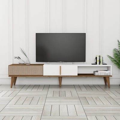Tv-meubel Milan - 180x35x40cm - 2 deuren - walnoot/wit