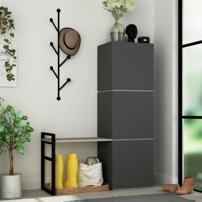 Woody Modieus Schoenenkastje | 100% Melamine Gecoat | Antraciet Lichtbruin | 18mm Dikte