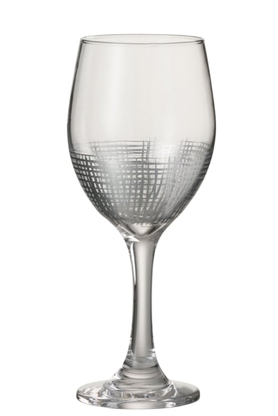 Drinkglas op voet wijn raster glas zilver/transparant