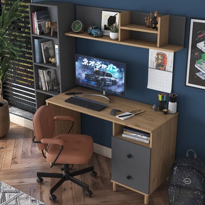 Bureau HA115 - 100% MELAMINE - Walnoot - 120 x 161,8 x 50 cm