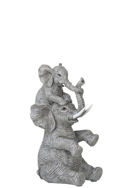 Olifant met kind op rug poly grijs