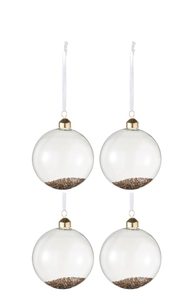 Doos van 4 kerstballen deco glas klaar/goud medium Doos van 4 kerstballen deco glas klaar/goud medium