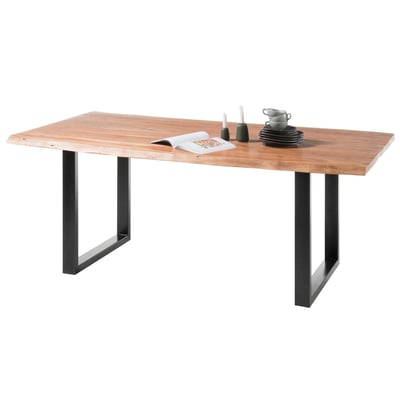 Eettafel Indra rechthoek 180x90cm - Acacia blad en zwarte poten