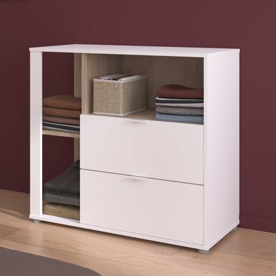Commode Hardy - 91x40x83cm - 2 lades - wit/eik Commode Hardy - 91x40x83cm - 2 lades - wit/eik