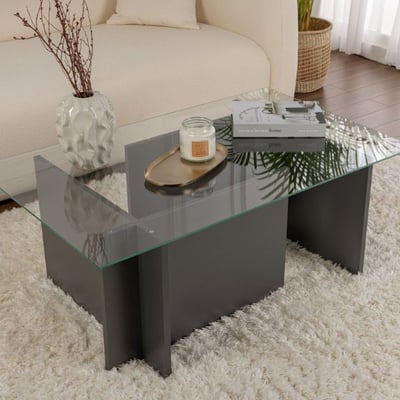Salontafel Vetrino - 105x65x40cm - gehard glas - antraciet