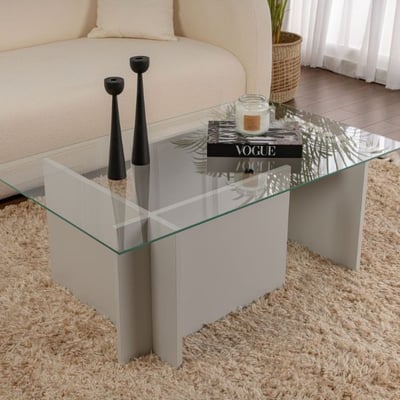 Salontafel Vetrino - 105x65x40cm - gehard glas - grijs