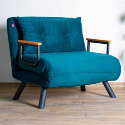 Comfortabele 1-persoons slaapbank met metalen frame | Petrol Green | 100% polyester stof Comfortabele 1-persoons slaapbank met metalen frame | Petrol Green | 100% polyester stof