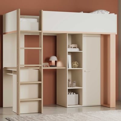 Hoogslaper Camillia - 90x200cm - met bureau en opbergruimte - beige/terracotta