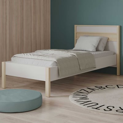 Eenpersoonsbed Heva - 90x190/200cm - wit/eikdecor