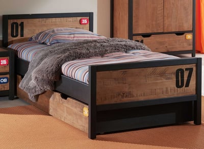 Bed Alex 90x200cm (incl. lattenbodem) met bedlade- bruin/zwart