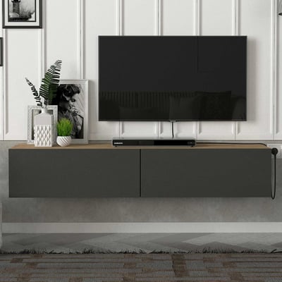 Tv-meubel Aristo - 135x32x25cm - 2 deuren - antraciet/eikdecor