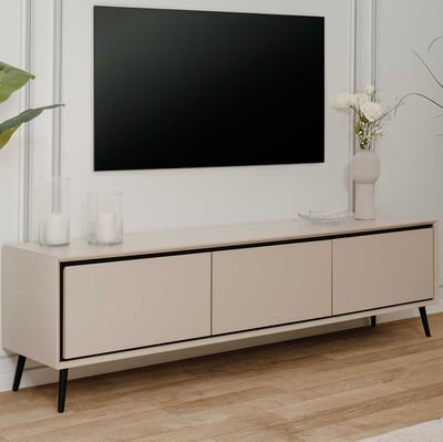 Tv-meubel Auryn - 175x38x50cm - 3 deuren - zand/zwart