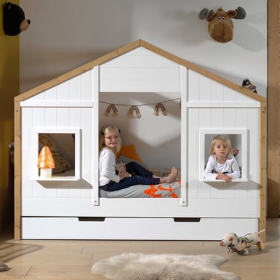 Bedhuisje Bambino 90x200 met bedlade MDF en dennenhout - wit Bedhuisje Bambino 90x200 met bedlade MDF en dennenhout - wit