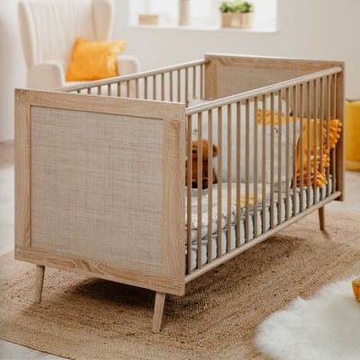 Babybed Bilal 140x70 - rafia/eik Babybed Bilal 140x70 - rafia/eik