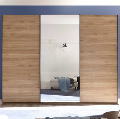 Kledingkast Bravo - 270x60x210cm - met spiegel - 3 deuren - eikdecor