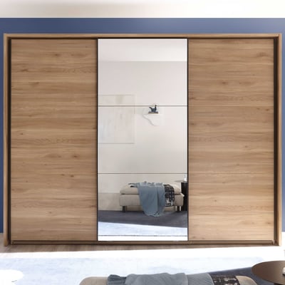 Kledingkast Bravo - 280x60x215cm - met spiegel - met deurdemping - 3 deuren - eikdecor