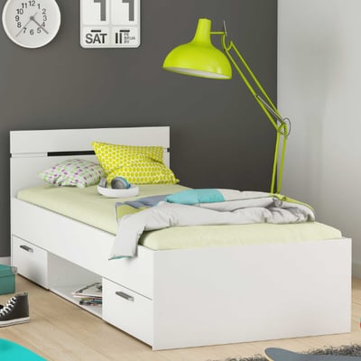 Bed Micheline met opbergruimte 90 x 200 cm-mat wit Bed Micheline met opbergruimte 90 x 200 cm-mat wit
