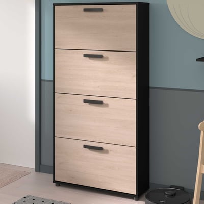 Schoenenkast Celestia met vier deuren - eikdecor/zwart