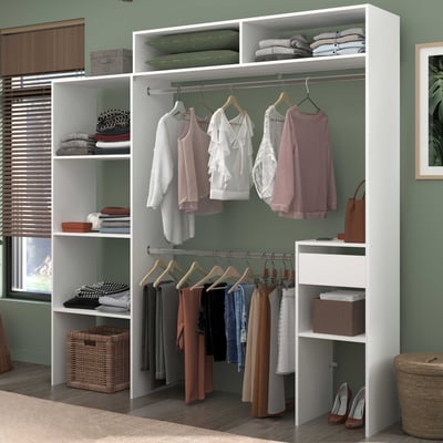 Kledingkast Botan 140 - 198cm, 4 legplanken, 2 kledingroedes, 1 lade - wit