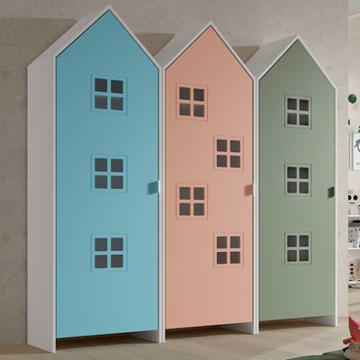 3-delige kledingkast Casami Bruges - 173x37x172 cm - Blauw/roze/groen 3-delige kledingkast Casami Bruges - 173x37x172 cm - Blauw/roze/groen