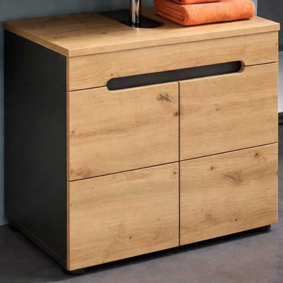 Wastafelmeubel Canu Xonox - Basaltgrijs & Artisan Hout - 63x55x34cm