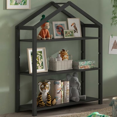 Boekenrek Dallas - 111x40x141cm - massief dennenhout - antraciet