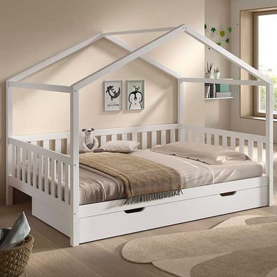 Huisbed Dallas - 140x200cm - met bedlade - massief dennenhout - wit