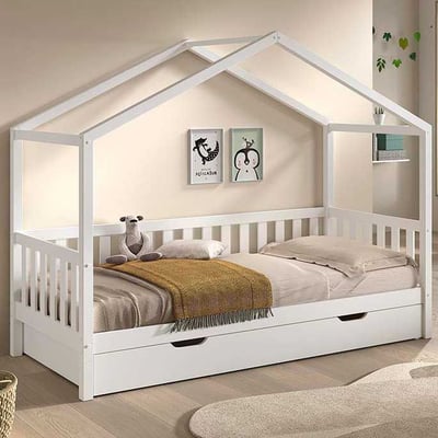 Huisbed Dallas - 90x200cm - met bedlade - massief dennenhout - wit