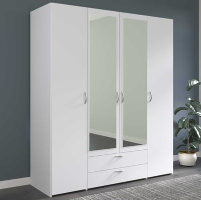 Kledingkast Salvador spiegels, 4 deuren & 2 laden - wit