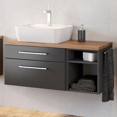 Wastafelonderkast Dasa (links) 90cm met 2 lades - grafiet/mat grijs Wastafelonderkast Dasa (links) 90cm met 2 lades - grafiet/mat grijs