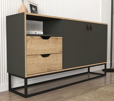 Dressoir Dolores - 150x35x80cm - 2 lades & 2 deuren - eikdecor/antraciet