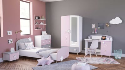 Kinderkamer Stellar: bed 90x200cm, nachtkastje, commode, kleerkast, bureau Kinderkamer Stellar: bed 90x200cm, nachtkastje, commode, kleerkast, bureau