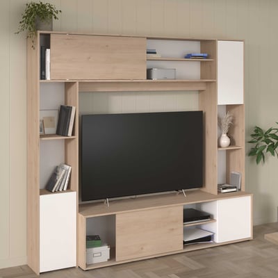 TV-wandmeubel Owen - 216x40x198cm - eikdecor/wit TV-wandmeubel Owen - 216x40x198cm - eikdecor/wit
