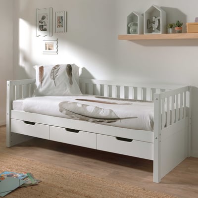 Kajuitbed Friedrich 90x200 met 3 lades dennenhout - wit Kajuitbed Friedrich 90x200 met 3 lades dennenhout - wit