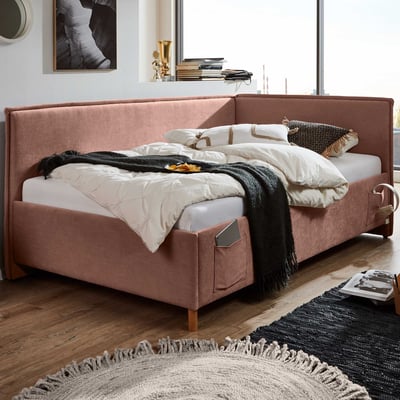 Eenpersoonsbed Ollie | Met rugleuning | 90 x 200 cm | Rozekleurig design Eenpersoonsbed Ollie | Met rugleuning | 90 x 200 cm | Rozekleurig design