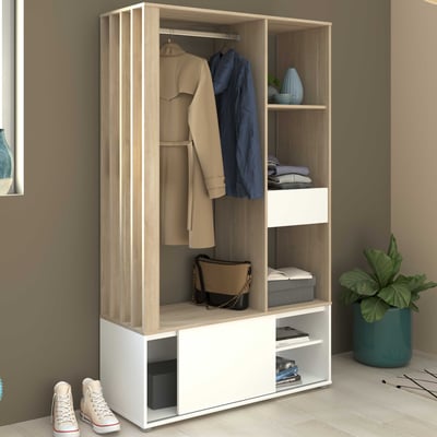 Garderobe Ghislain 1 deur & 1 lade - Japanse eik/wit Garderobe Ghislain 1 deur & 1 lade - Japanse eik/wit