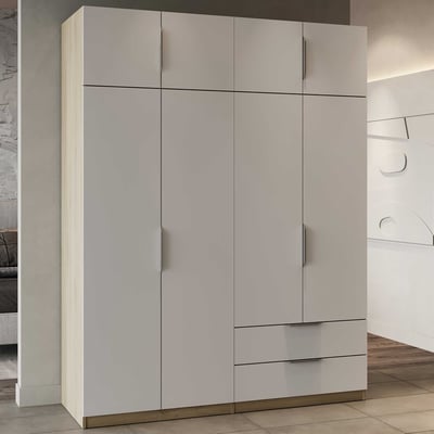 Kledingkast Spectre 157cm 8 deuren & 2 lades - mat wit/eikdecor