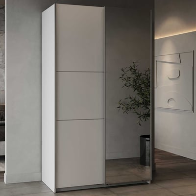 Garderobekast Spectre 116cm met schuifdeuren en spiegel - mat wit