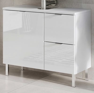 Wastafelonderkast Mauro 60cm met deur & 2 lades - hoogglans wit