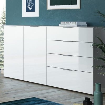 Dressoir Dudek 184cm met 2 deuren & 4 lades - wit Dressoir Dudek 184cm met 2 deuren & 4 lades - wit