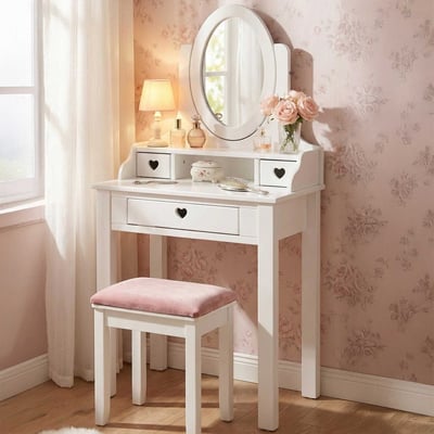 Kinderkaptafel Amori met spiegel - wit