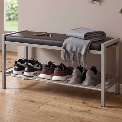 Schoenenbank Steven - 80x32x48 cm - Kunstleer/wit 