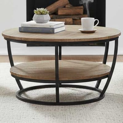 Salontafel Jambi - Ø87x44cm - metaal/mangohout