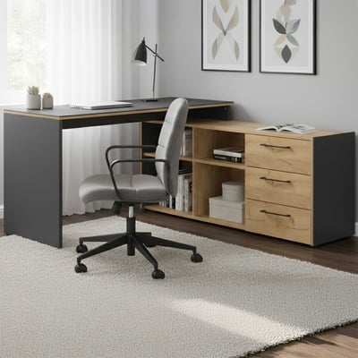 Hoekbureau Robert met kast - antraciet/eik