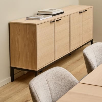 Dressoir Kensington - 180x40x80cm - met 4 deuren - wit eikfineer Dressoir Kensington - 180x40x80cm - met 4 deuren - wit eikfineer