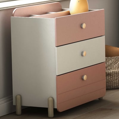 Ladekast Janne 3 lades en 4 opbergvakken-mat roze/mat wit