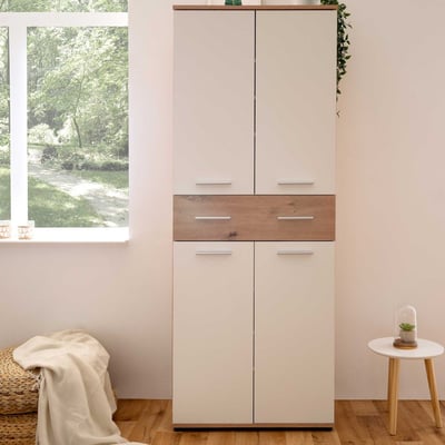 Schoenenkast Jakob 70cm 4 deuren & 1 lade - wit/artisan eik Schoenenkast Jakob 70cm 4 deuren & 1 lade - wit/artisan eik