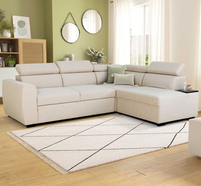 Hoekbank Kelio rechts - verstelbare hoofdsteun - beige stof