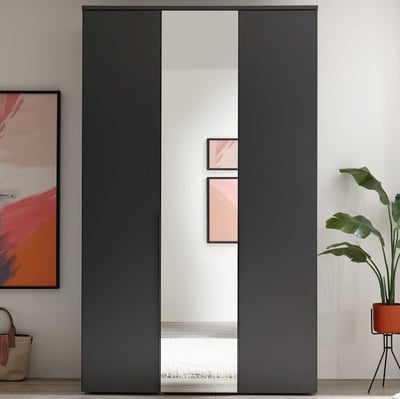 Kledingkast Kevo - 135x52x225cm - 3 deuren - met spiegel - grafiet